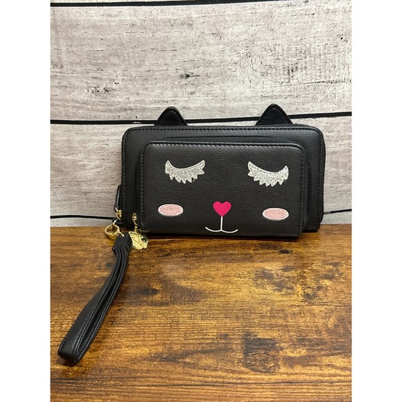 Luv Betsy Johnson‎ Black Cat Wristlet Wallet - Picture 1 of 4